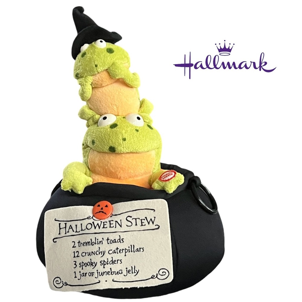 Hallmark Tremblin’ Toads Halloween stew plush cauldron sounds lights motion frog